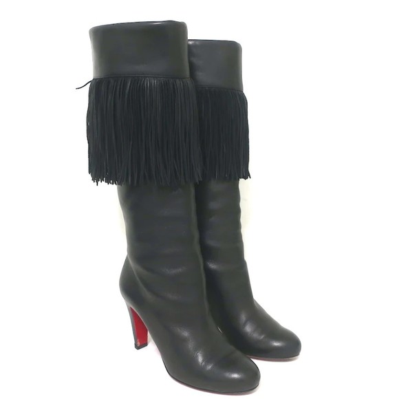 Christian Louboutin Majung Fringe Boots Black Leather Size 35.5 - Picture 1 of 12
